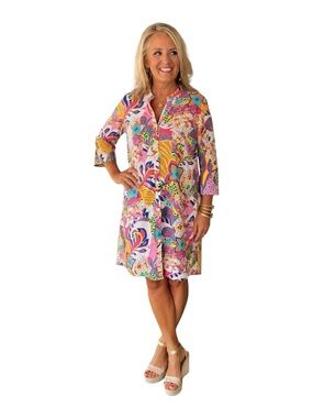 Kaktus Multicolor Tropical Print Shirt Dress Size Medium